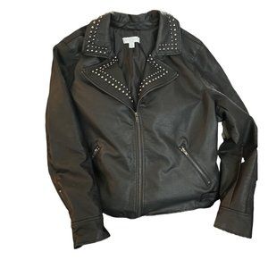 Women's Boutique Plus 1X Faux Leather Studded Black Moto Biker Short Jacket